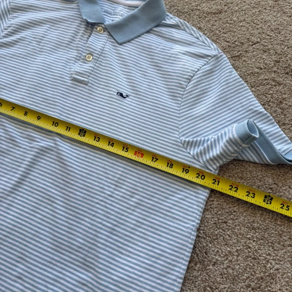 Vineyard Vines Polo Shirt Mens Medium Blue Striped Short Sleeve Whale Logo